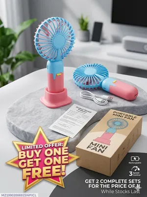Rechargeable Mini Multifunctional Cooling Fan Portable Desk & Handheld Fan 2 pcs thumbnail 1