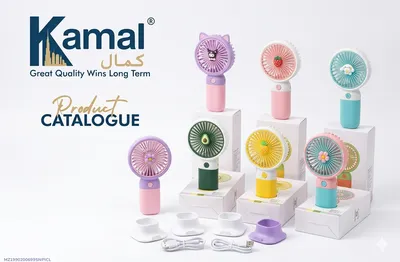 Kamal 3 Speed Rechargeable Hand Fan – Mini Handy Fan For Kids With Stand (Random Color) thumbnail 1