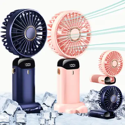Rechargeable Hand Fan with LED Display | 5 Speed Modes Portable Mini Handy Fan for Kids & School Use thumbnail 2