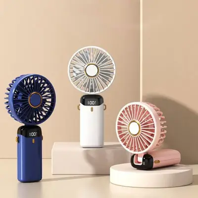 Rechargeable Hand Fan with LED Display | 5 Speed Modes Portable Mini Handy Fan for Kids & School Use thumbnail 4