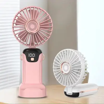 Rechargeable Hand Fan with LED Display | 5 Speed Modes Portable Mini Handy Fan for Kids & School Use thumbnail 5