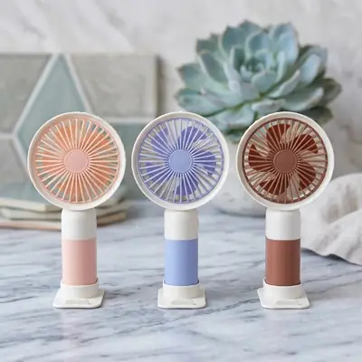 Mini Cute Rechargeable Handheld Fan with Integrated Mobile Stand Base – Premium Single-Speed Portable Desktop Fan thumbnail 2
