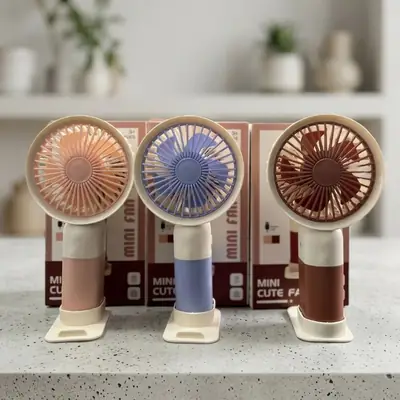 Mini Cute Rechargeable Handheld Fan with Integrated Mobile Stand Base – Premium Single-Speed Portable Desktop Fan thumbnail 3