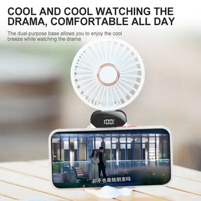 5 Speed Rechargeable Mini Fan with LED Digital Display – Portable Handheld Fan USB Type-C Charging | Desktop Stand Fan | Adjustable Cooling Fan | Long Battery Life Personal Fan for Home Office Travel Outdoor