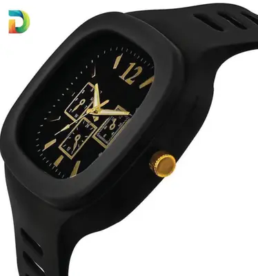 Men Black Silicone Analogue Watch with Gold Accents thumbnail 3