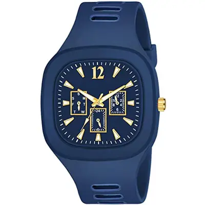 Men Black Silicone Analogue Watch with Gold Accents thumbnail 5