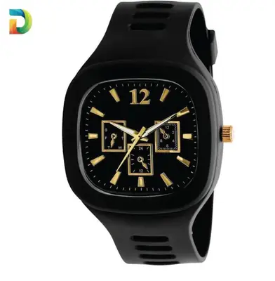Men Black Silicone Analogue Watch With Gold Accents thumbnail 4
