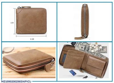 Brown Leather Slim Wallet for Men with Zipper Closure thumbnail 8