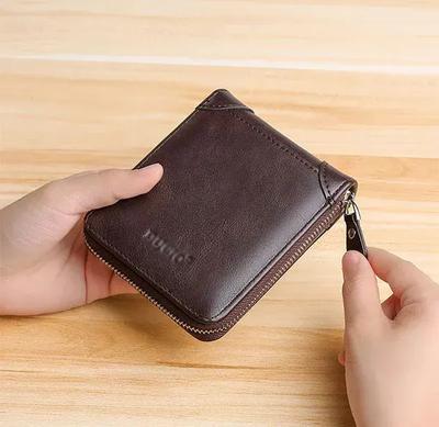 Brown Leather Slim Wallet for Men with Zipper Closure thumbnail 4