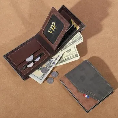 Vincent Men's Leather Wallet Brown Olive Green Zipper Closure thumbnail 4