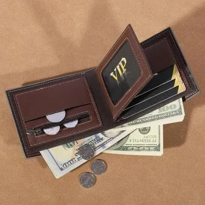 Vincent Men's Leather Wallet Brown Olive Green Zipper Closure thumbnail 9
