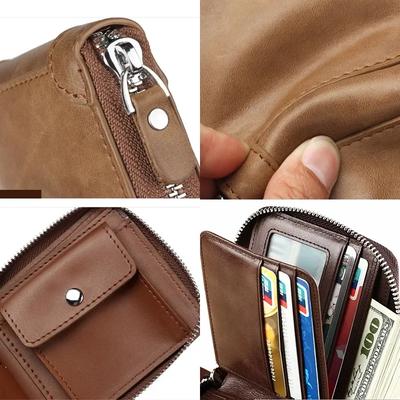 Men's Slim Zipper Leather Wallet Black Brown Laber Lee thumbnail 4