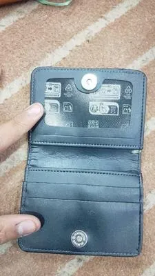 Black Leather Button Wallet for Men with 6 Card Slots and Zip Pocket thumbnail 5