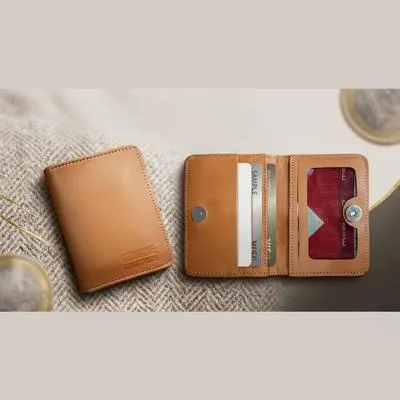Black Leather Button Wallet for Men with 6 Card Slots and Zip Pocket thumbnail 3
