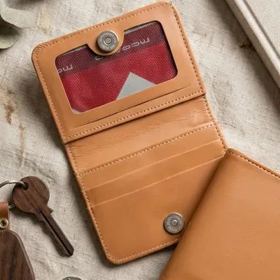 Black Leather Button Wallet for Men with 6 Card Slots and Zip Pocket thumbnail 4
