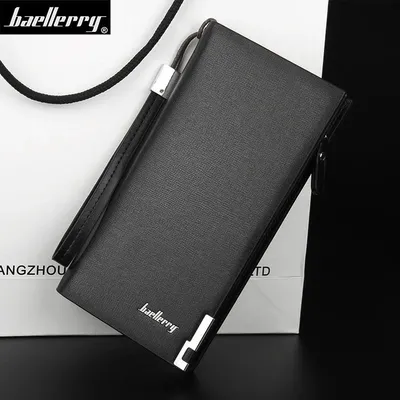 Men's Leather Long Wallet Black Brown Zipper Closure Slim thumbnail 2