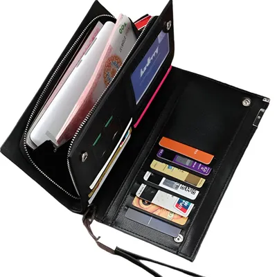 Men's Leather Long Wallet Black Brown Zipper Closure Slim thumbnail 3