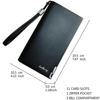Men's Leather Long Wallet Black Brown Zipper Closure Slim thumbnail 6