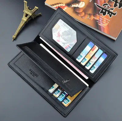 Modern Touch Long Wallet – Stylish Organizer with 14 Card Slots & Zipper Pocket – Black thumbnail 4