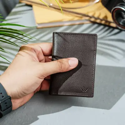 Minimal Leather Card Holder Compact Size Bi-Fold Leather Wallet and Card Holder Jet Black