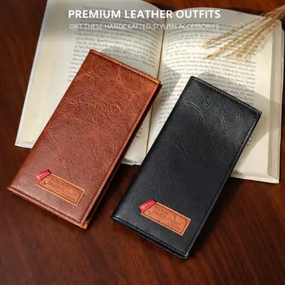 New Design Long Wallet for Men & Women | 12 Card Slots | Half Zip Pocket - Black thumbnail 3