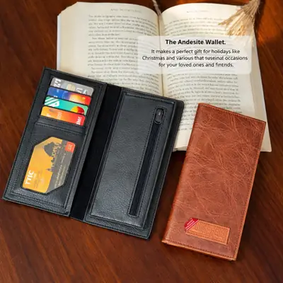 New Design Long Wallet for Men & Women | 12 Card Slots | Half Zip Pocket - Black thumbnail 5