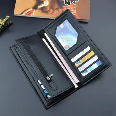 WAGLOK Dual Tone Magnetic Button Long Wallet for Men & Women with Zipper Pocket - Black thumbnail 2