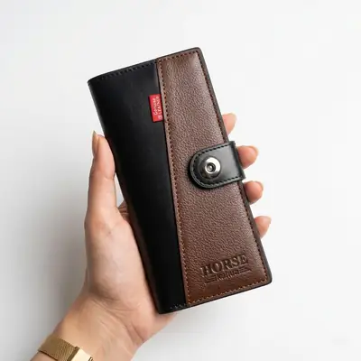 WAGLOK Dual Tone Magnetic Button Long Wallet for Men & Women with Zipper Pocket - Black thumbnail 4