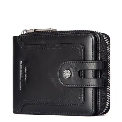 Men's Multi-Layer Folding Genuine Leather Wallet Stylish Card Holder Independent Cash Layer FangShui 10 Cards No Card Holder