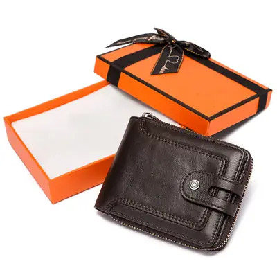 Men's Multi-Layer Folding Genuine Leather Wallet Stylish Card Holder Independent Cash Layer FangShui 10 Cards No Card Holder thumbnail 2