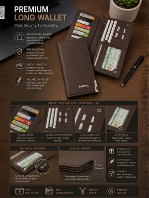 Baellerry Long Leather Wallet For Men and Women - Long wallets