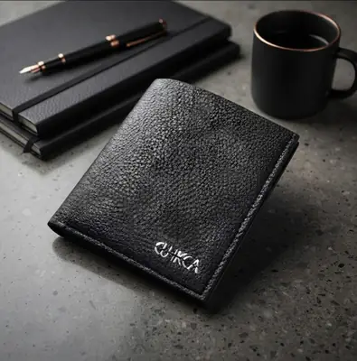Black Cuikca Textured Leather Bifold Wallet - Fashion Accessory Designed For Personal Style And Daily Carry Routine