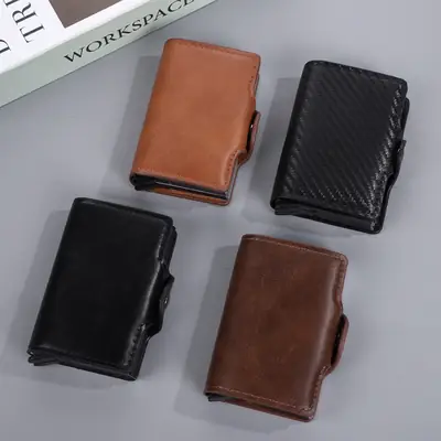 Men's Auto Pop-Up PU Leather RFID Smart Case Slim Metal Aluminum Ejector Button Closure Slim Wallet for Business Card Holder thumbnail 4