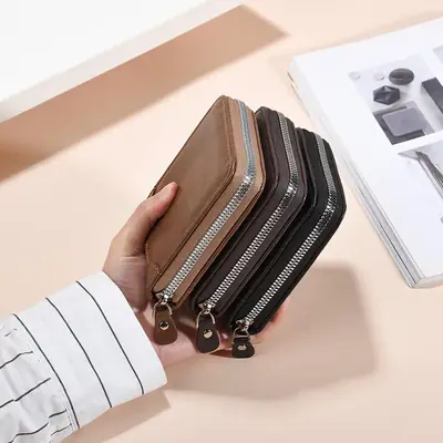 Vintage Men's PU Leather Wallet with Zipper Coin Pocket thumbnail 5