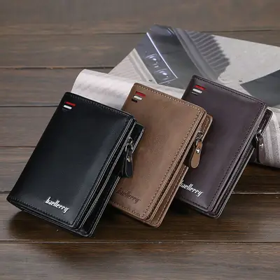 Baellerry Men's Retro Short Wallet – Multi-Card Zipper & Hasp Wallet