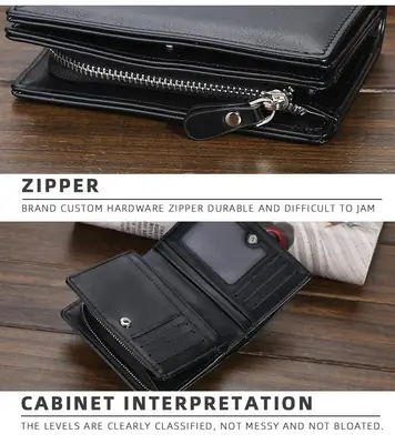 Baellerry Men's Retro Short Wallet – Multi-Card Zipper & Hasp Wallet thumbnail 2