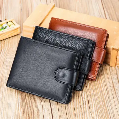 Men's Genuine Cowhide Leather Vintage Short Wallet – Large Capacity Card Holder