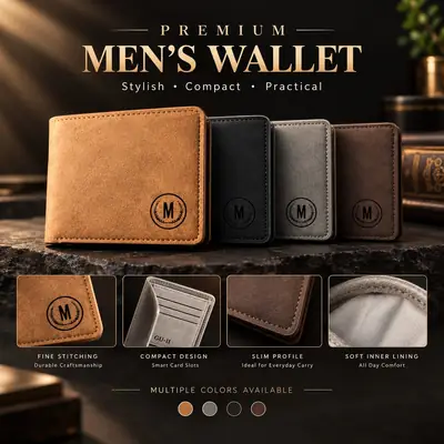 M-Design Soft Leather Bifold Wallet for Men | 6 Card Slots | Dual Cash Compartments | Compact Pocket Wallet - Black