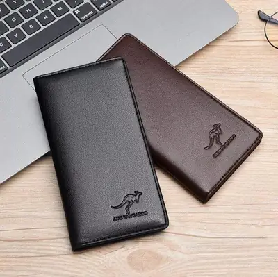 Premium Leather Wallet for Men – Black & Brown Kangaroo Logo