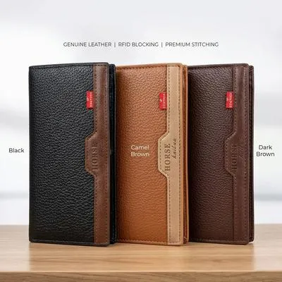 Women's Leather Tri-Fold Wallet Black Brown thumbnail 4