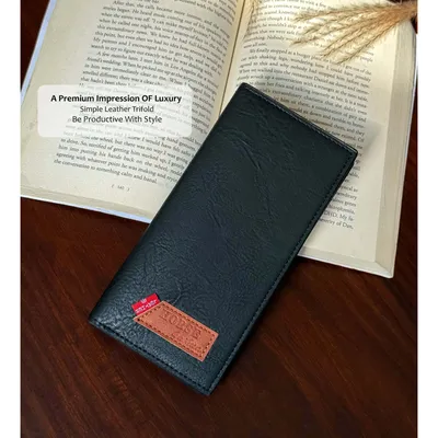 Rustic Finish Long Wallet with Vintage Texture Design Black thumbnail 5