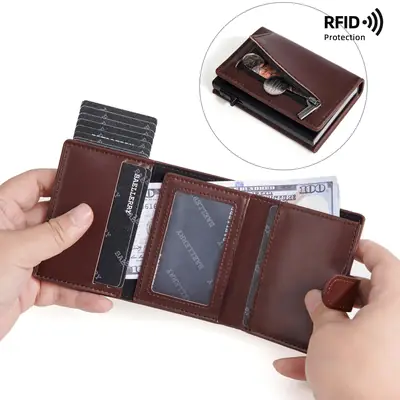 PU Leather RFID Blocking Automatic Pop-Up Card Holder Wallet for Men thumbnail 4