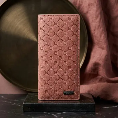 Premium Embossed Monogram Leather Long Wallet – Luxury Bi-Fold Business Clutch & Card Organizer for Men (Black thumbnail 4