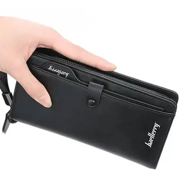 Balebaily Long Zipper Wallet for Men & Women PU Leather Wallet with 15 Card Slots Phone Pocket and Photo Window - Black