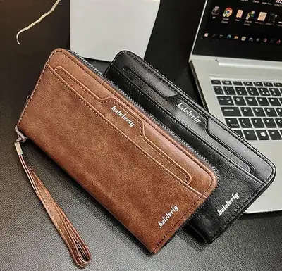 Baellerry Men’s Long PU Leather Zipper Wallet | Stylish & Durable | Multi-Card Organizer - Black