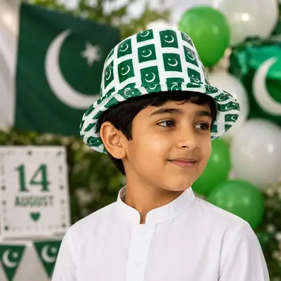 Pakistan Flag Bucket Hat– Green & WhiteIndependence Day Cap