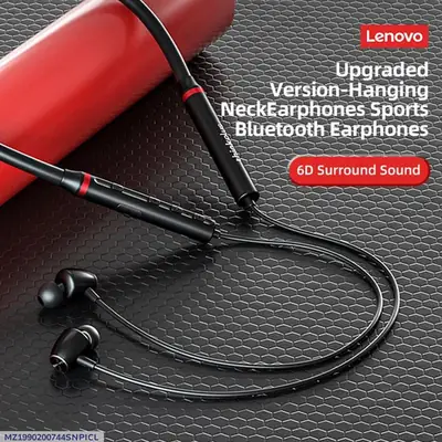 Lenovo Neckband Eh05x Black Long-Lasting Battery With Fast Charge Wireless Neckband