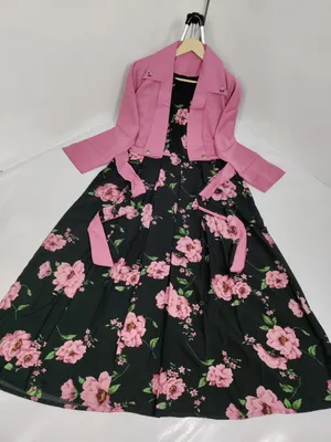 Black Floral Maxi Dress with Pink Sleeves & Belt thumbnail 2
