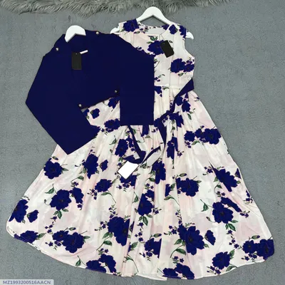 Blue Floral Digital Printed Maxi Dress with Belt & Koti for Women thumbnail 1