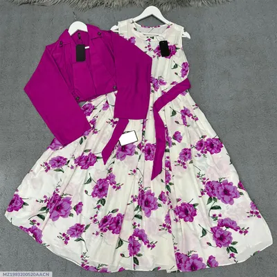 Women Pink Floral Belted Maxi Dress with Cotton Koti thumbnail 1